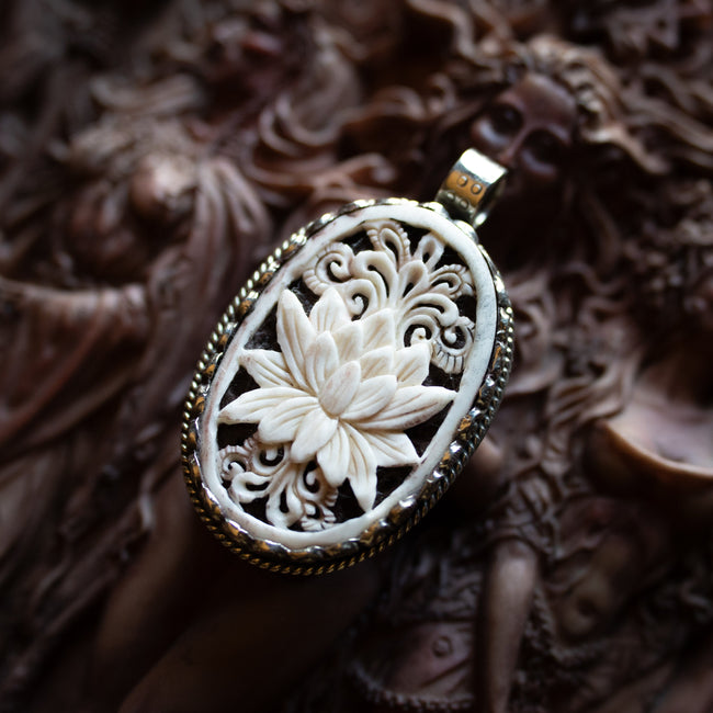 Hand-Carved Lotus Pendant