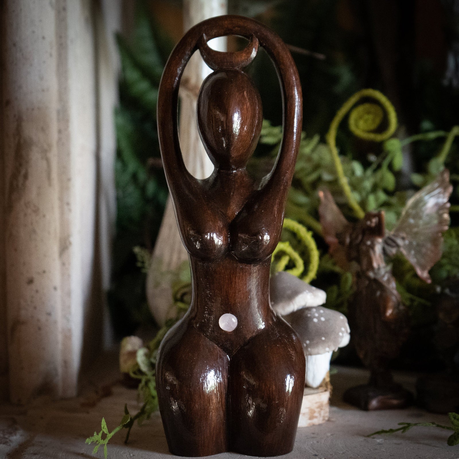 Exclusive 'The Witches Moon' Hand-Carved Goddess Totem w/ Rose Quartz