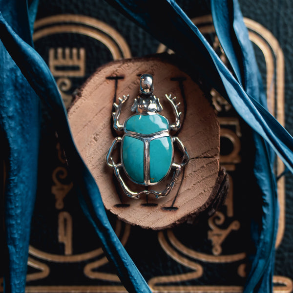 'Echoes of Eternity' Turquoise Scarab Pendant Silver)