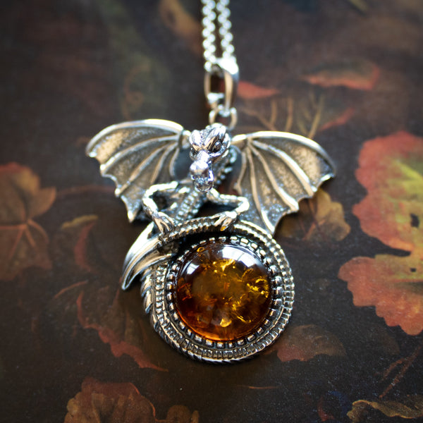 Cognac Amber Dragon Pendant – www.thewitchesmoon.com