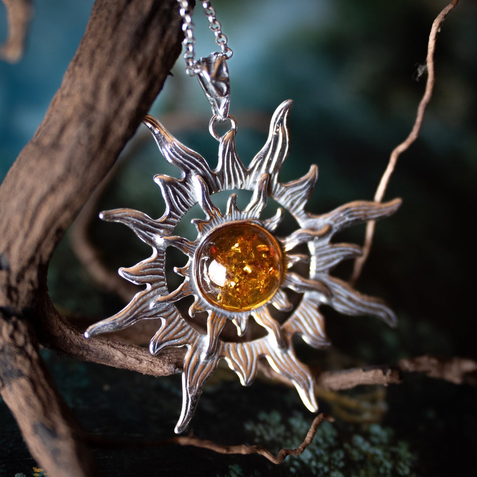 Cognac Amber Sun Pendant