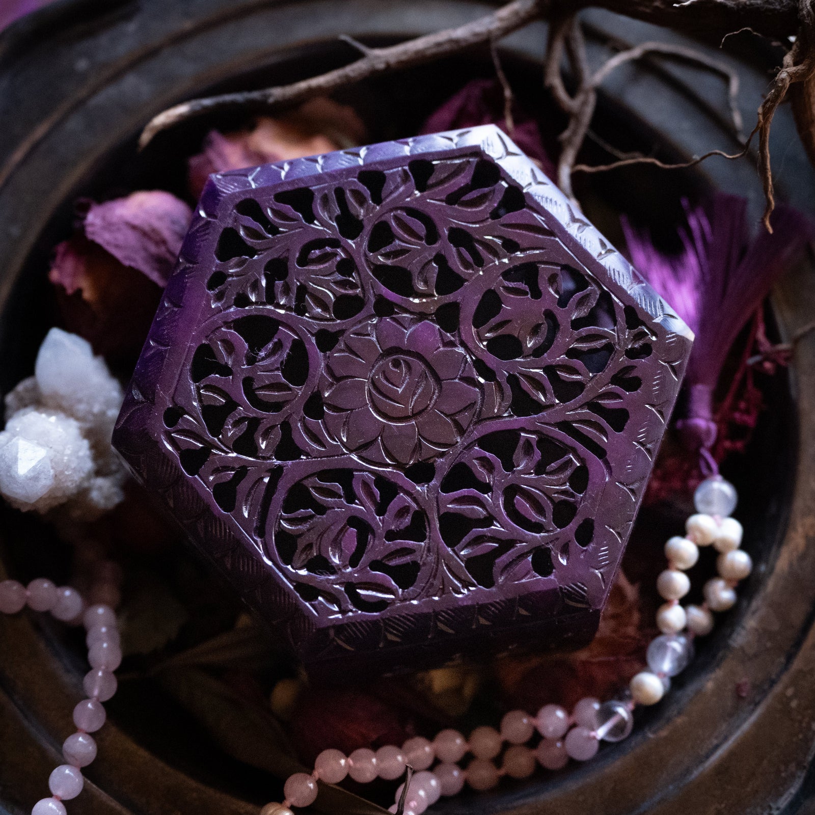 Hand-Carved Purple Soap Stone Box