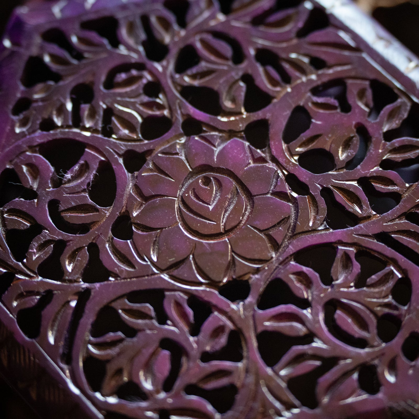 Hand-Carved Purple Soap Stone Box