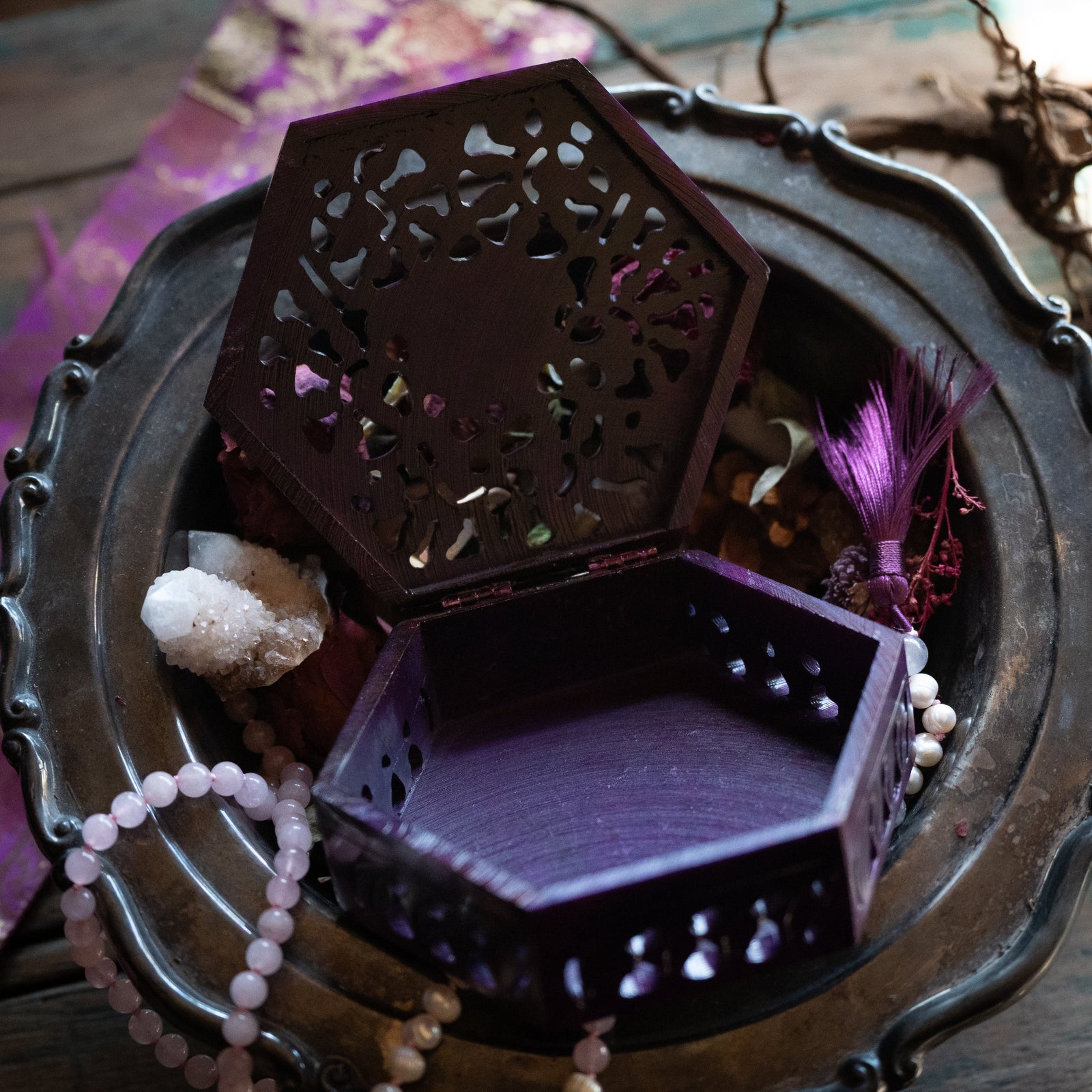 Hand-Carved Purple Soap Stone Box