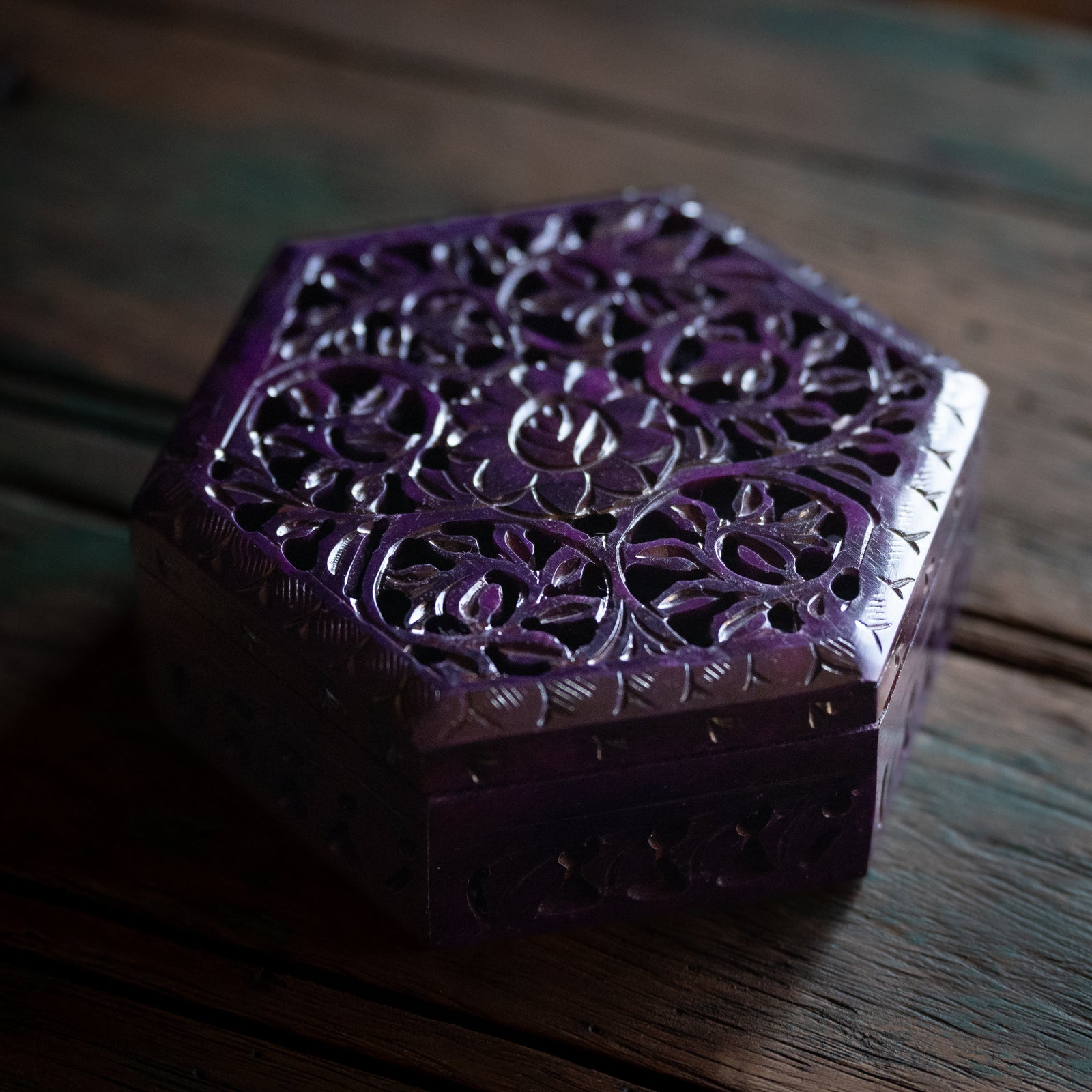 Hand-Carved Purple Soap Stone Box