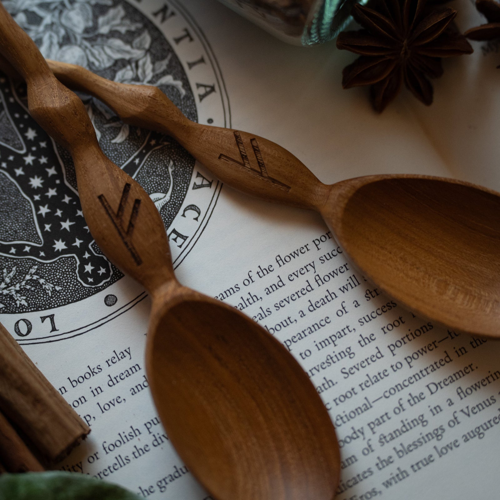 Fehu Wooden Spoon w/ Clear Quartz Crystal (The Witches Moon® Exclusive)