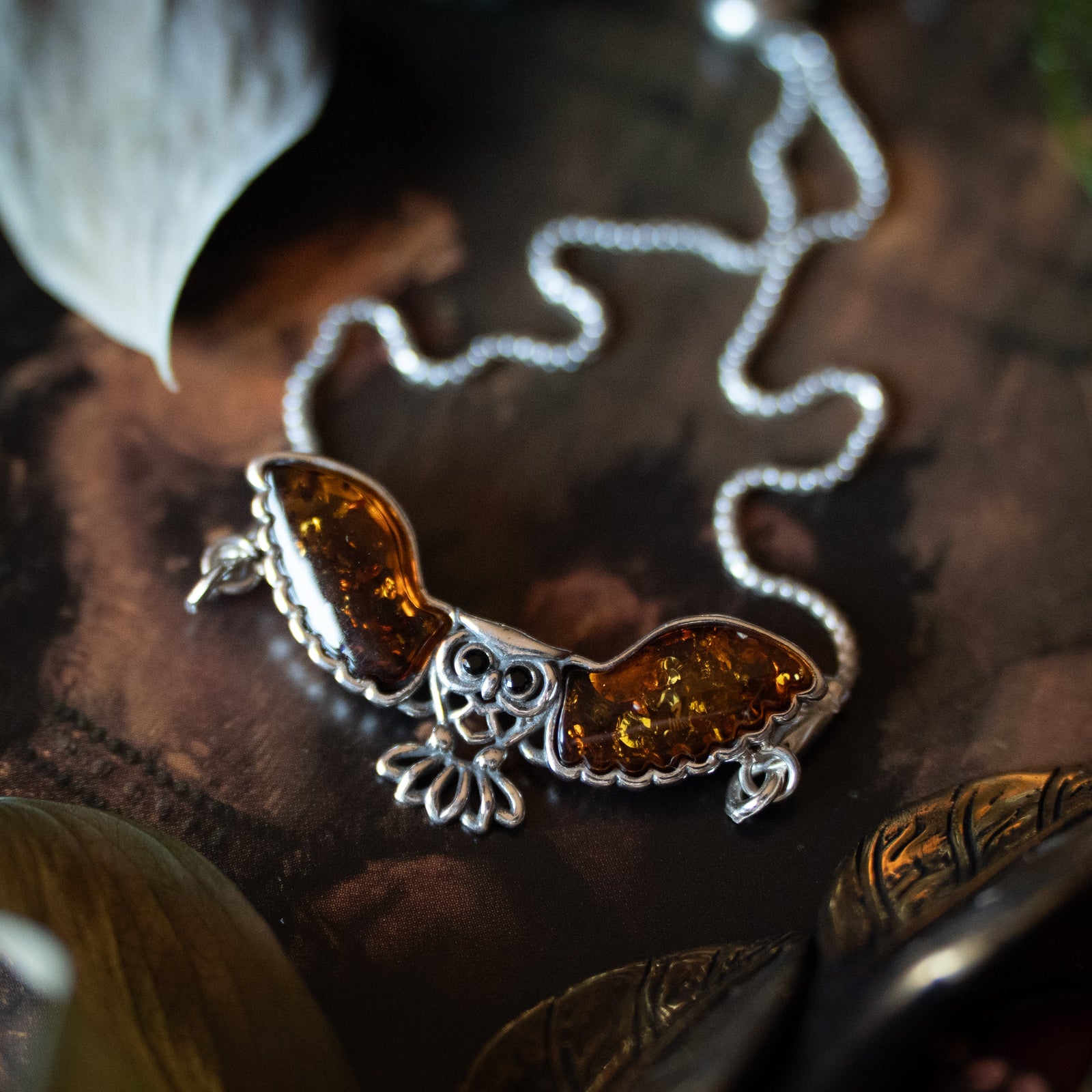 Cognac Amber Owl Bracelet