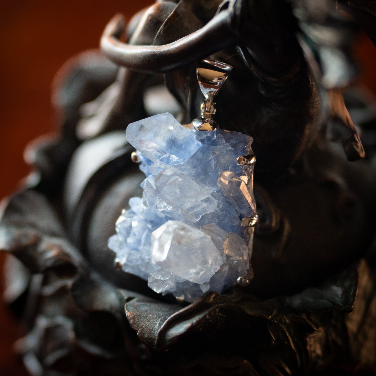 Blue Dumortierite in Quartz Pendant