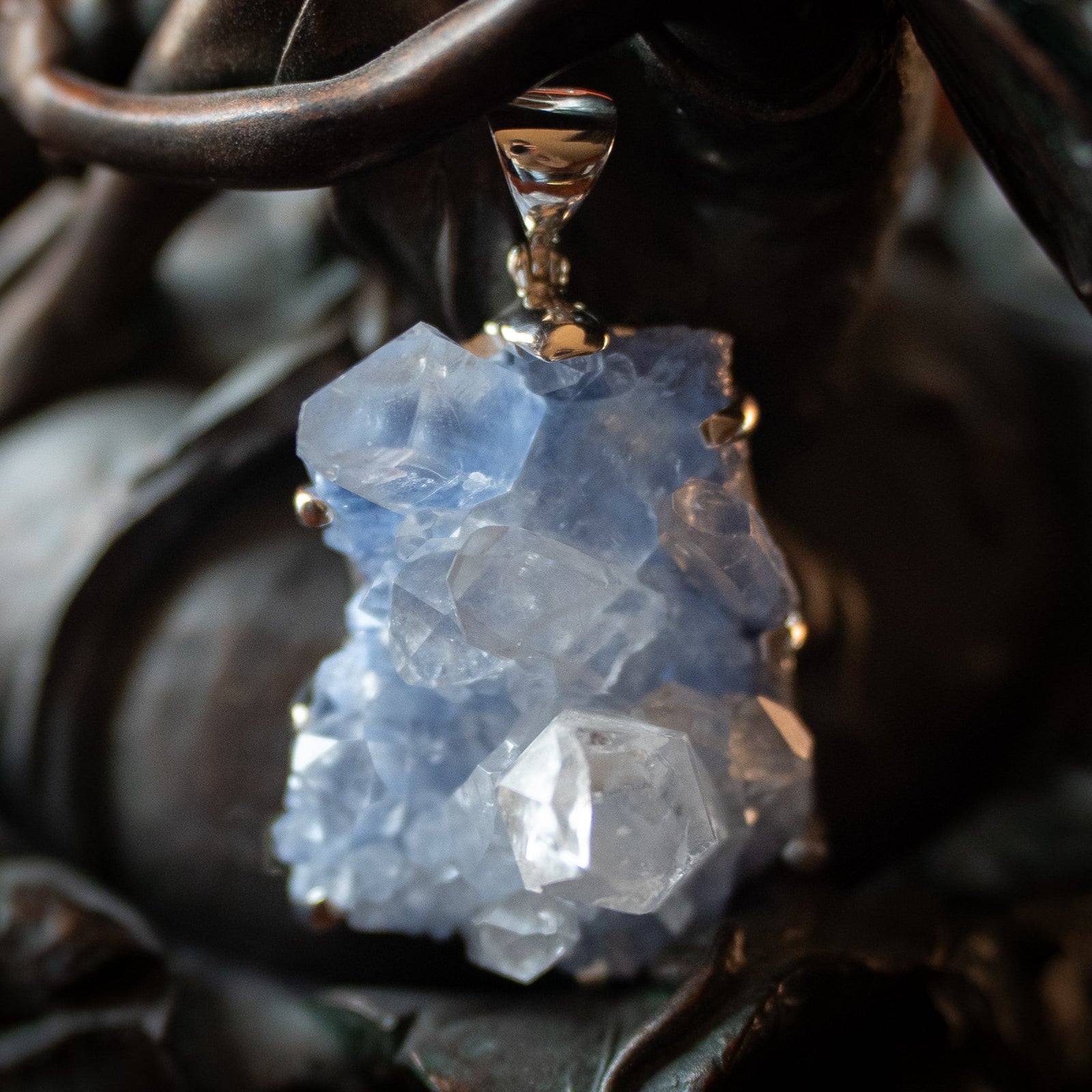 Blue Dumortierite in Quartz Pendant