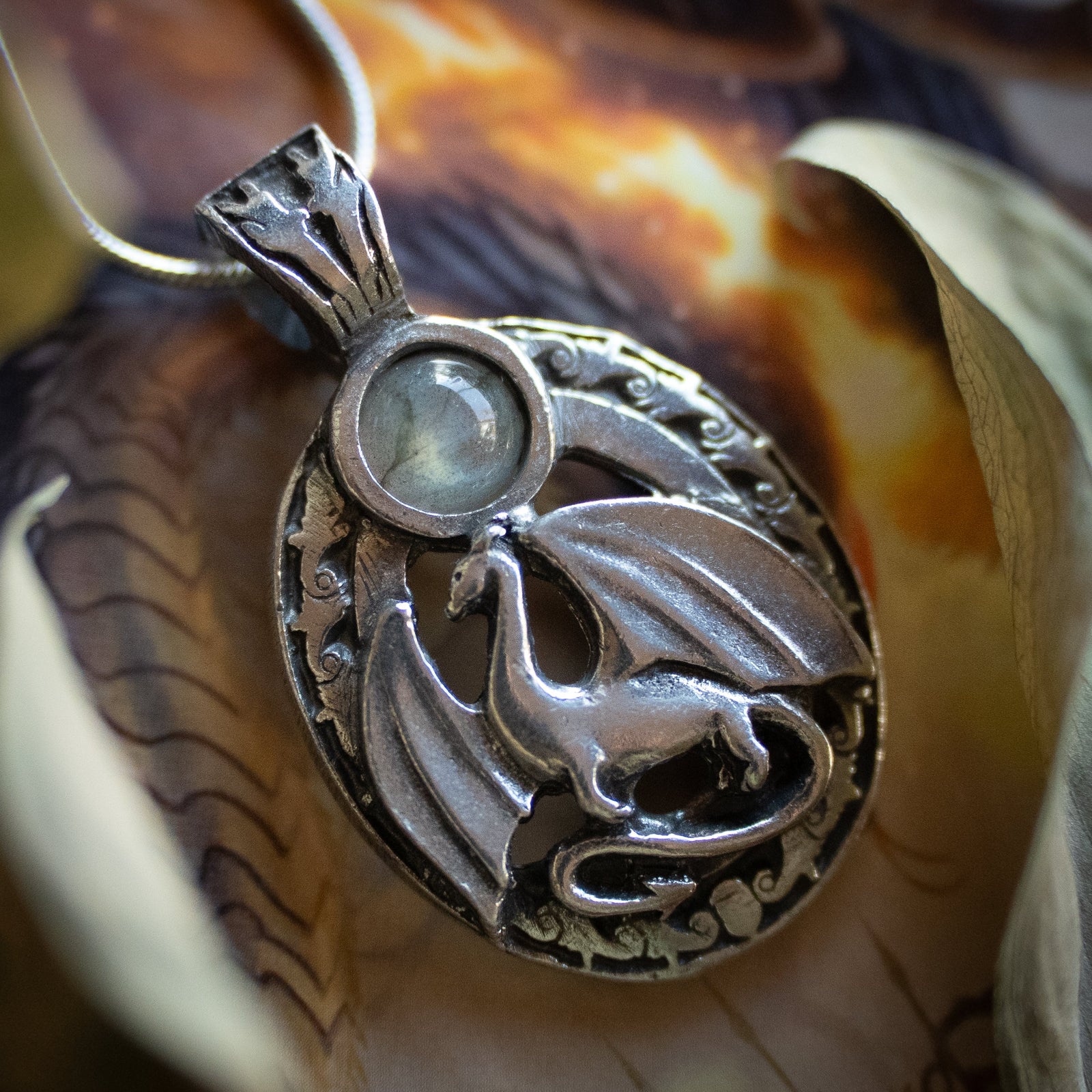 Labradorite Dragon Pendant w/ Chain