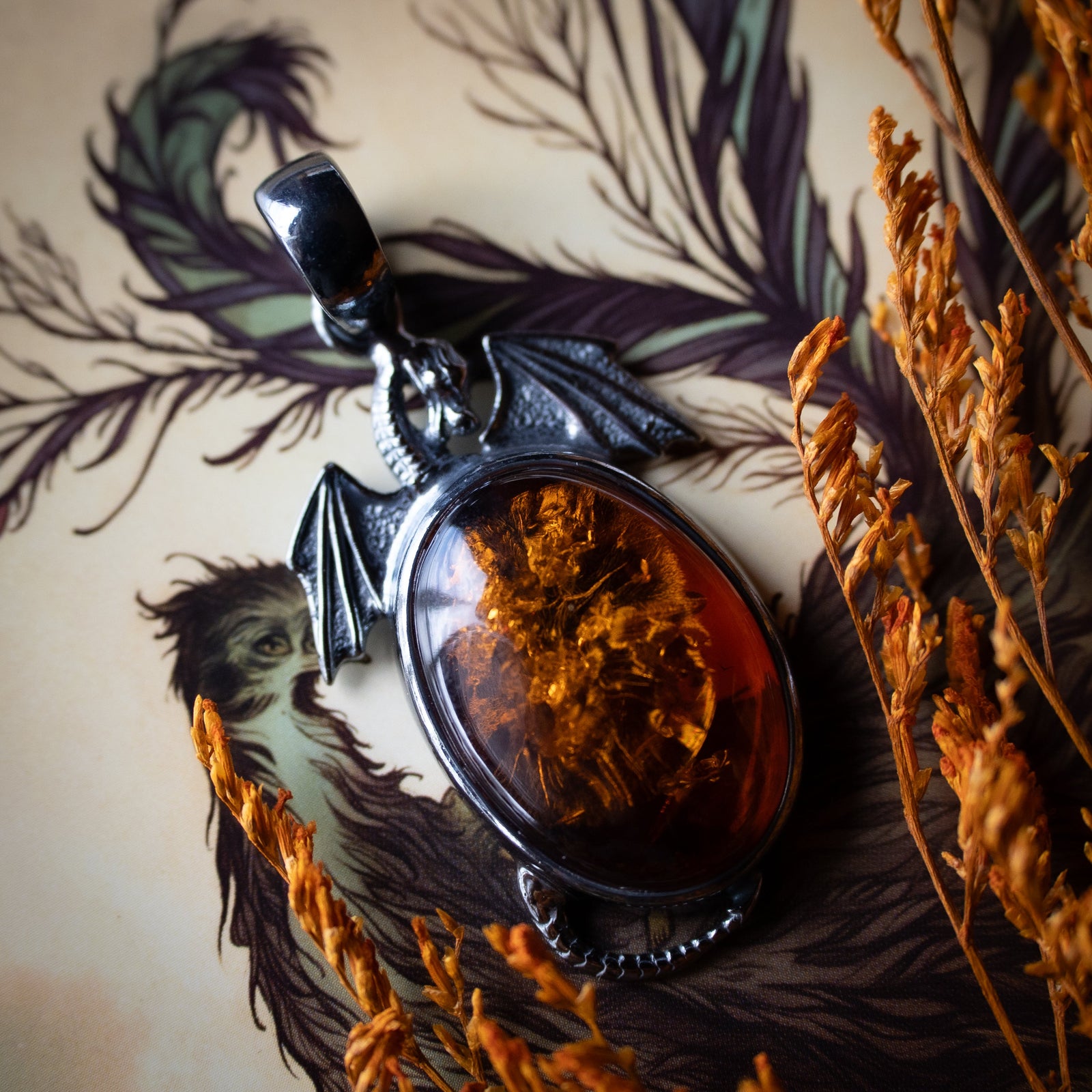 Amber Dragon Egg Pendant (.925)