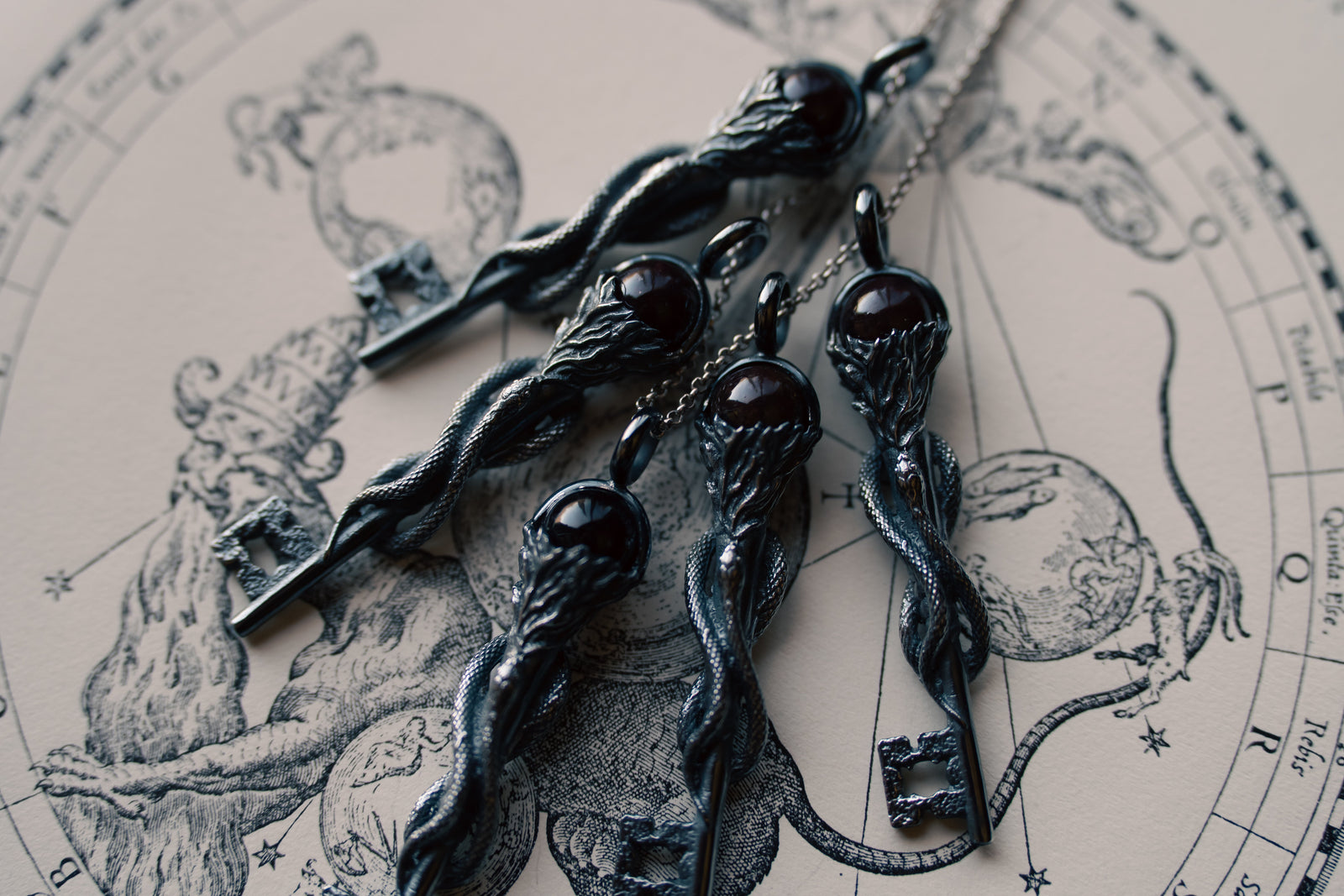 Exclusive Key of Hekate Pendant w/ Garnet (.925 Silver)