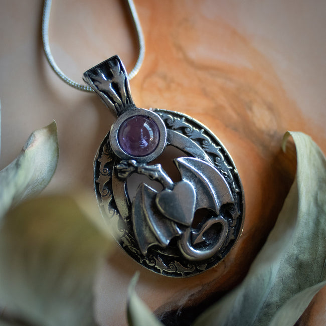 Amethyst Dragon Pendant w/ Chain