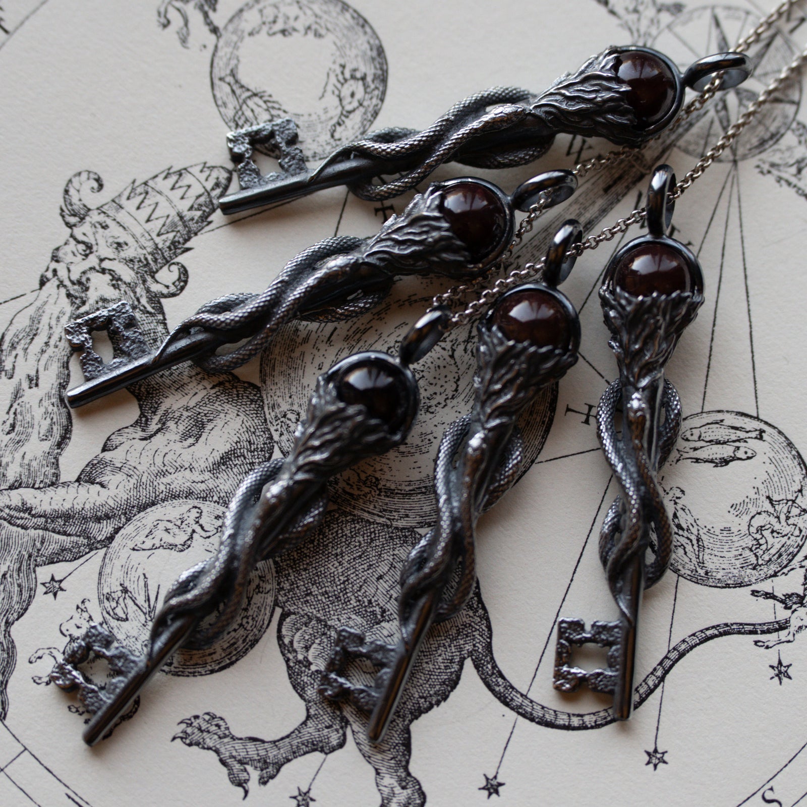 Exclusive Key of Hekate Pendant w/ Garnet (.925 Silver)