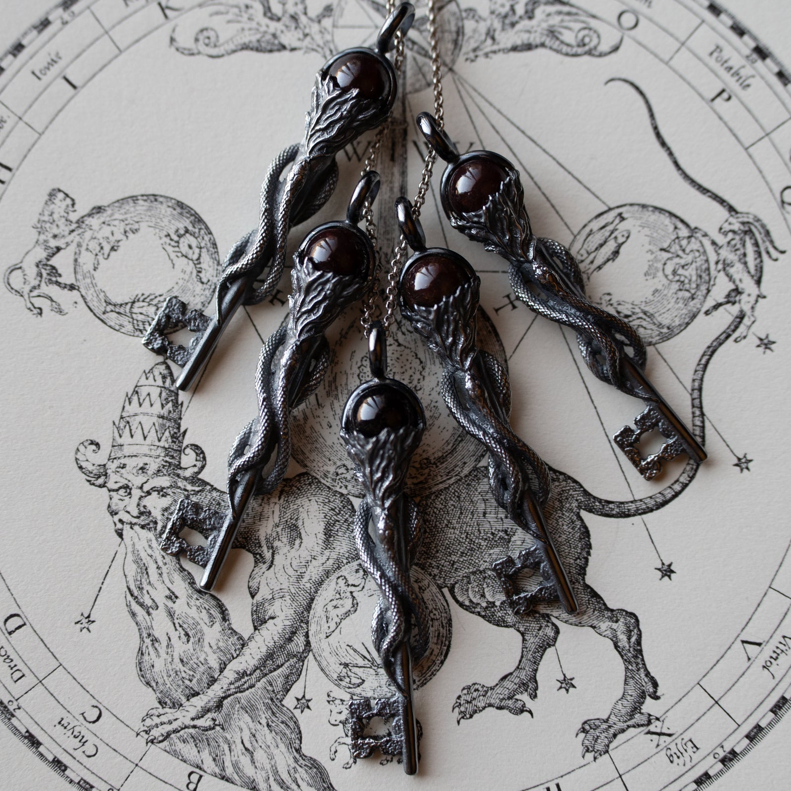 Exclusive Key of Hekate Pendant w/ Garnet (.925 Silver)