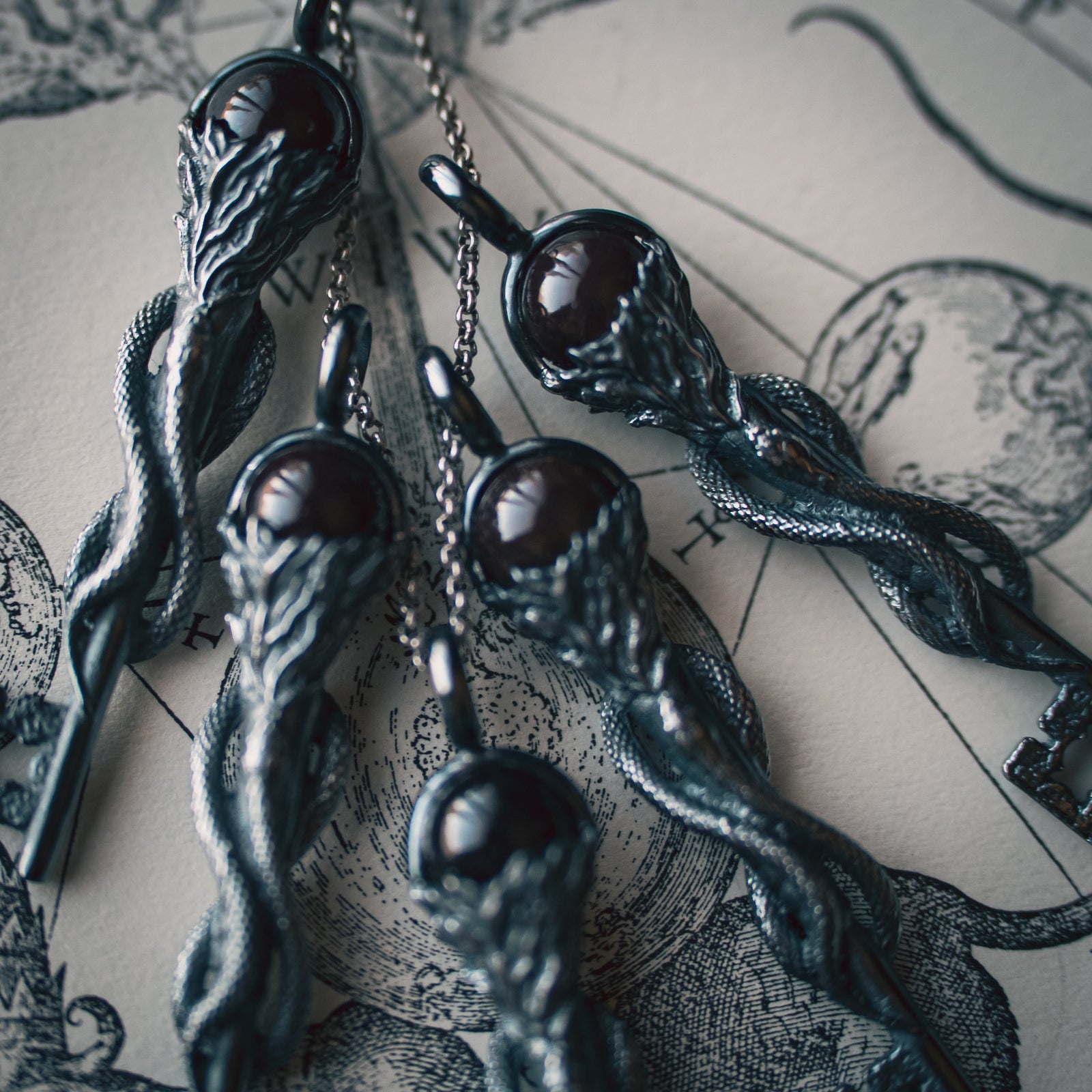 Exclusive Key of Hekate Pendant w/ Garnet (.925 Silver)