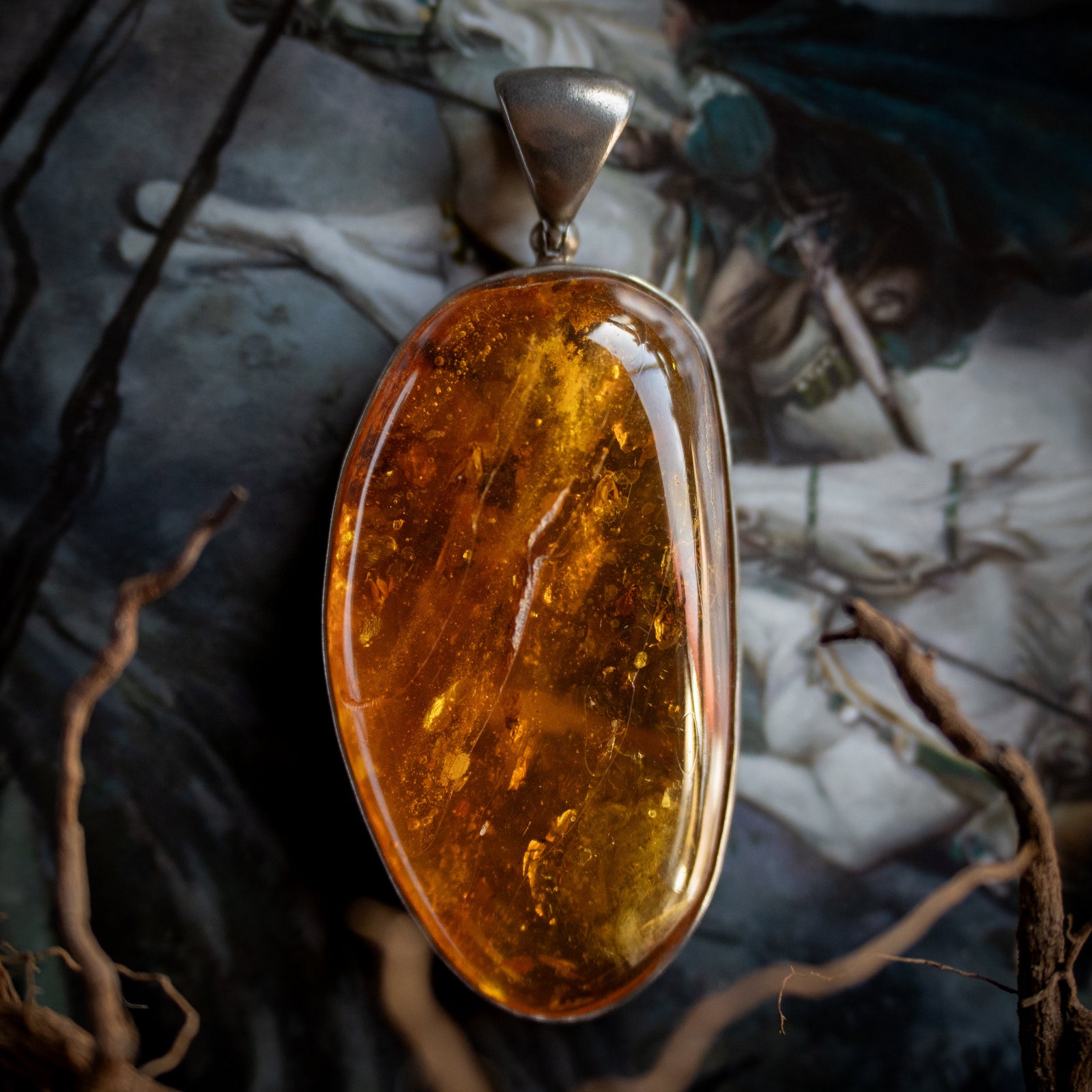 Baltic Amber Pendant w/ Insect Inclusion (.925)