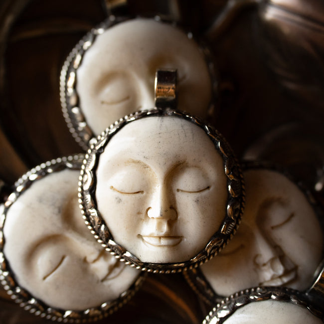 Hand-Carved Full Moon Face Pendant