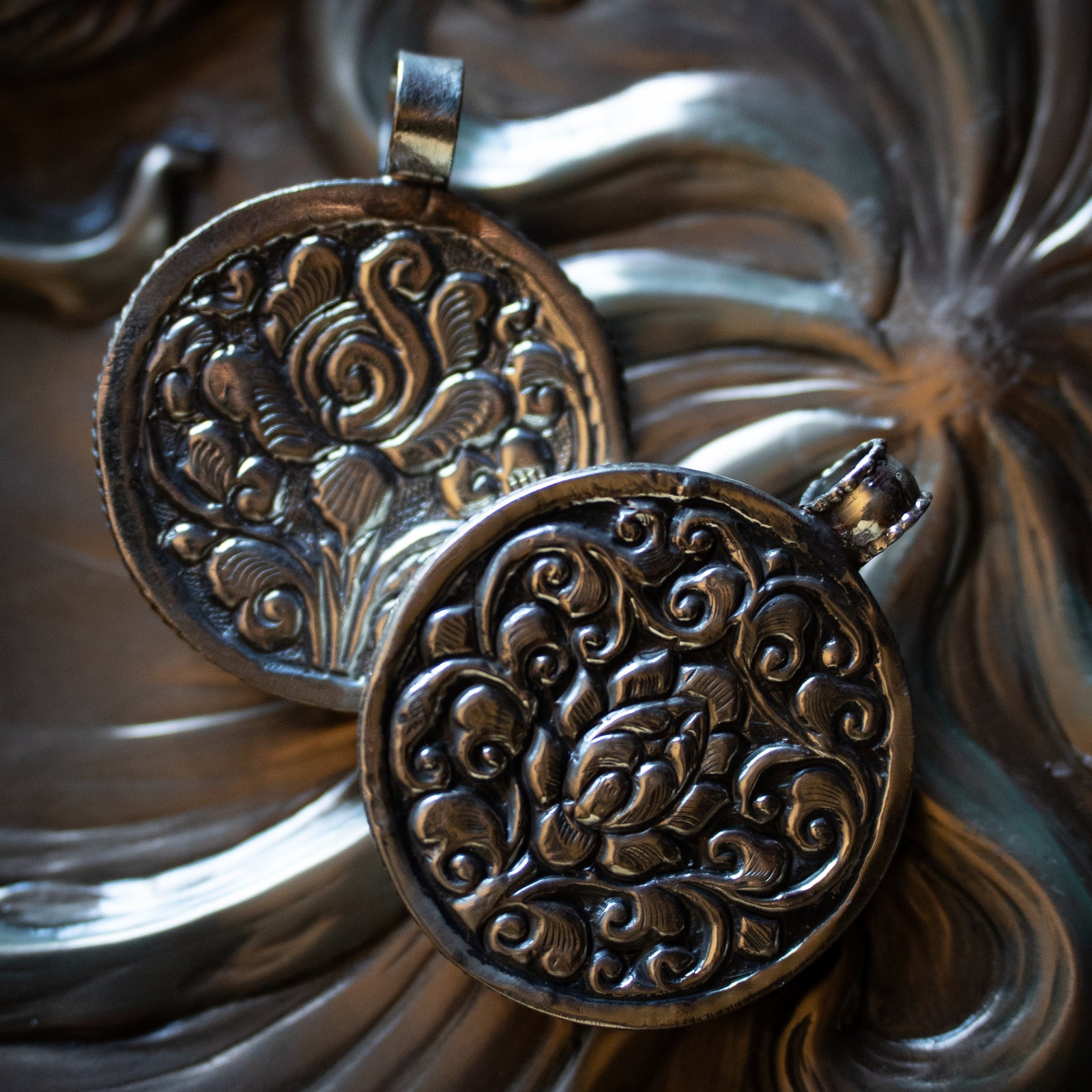Hand-Carved Full Moon Face Pendant