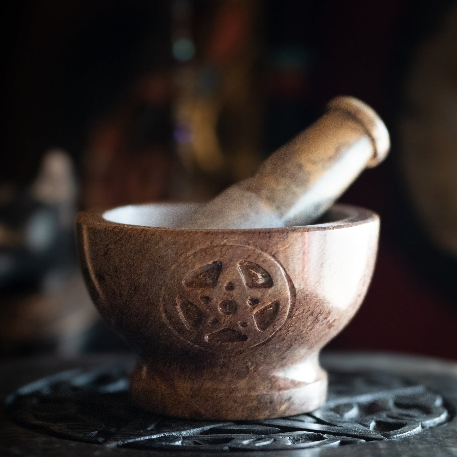 Pentacle Carved Mortar & Pestle