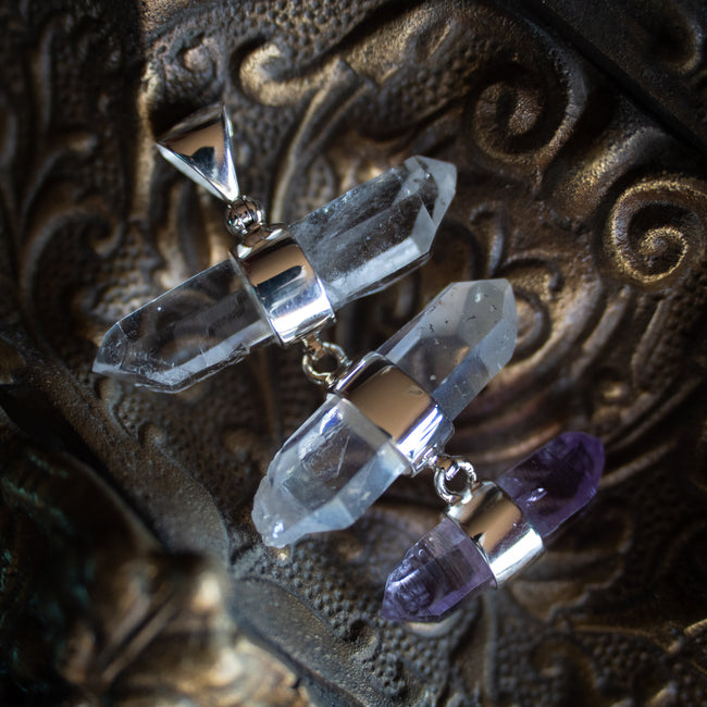 Quartz, Angel Aura, & Vera Cruz Amethyst Pendant (.925 Silver)