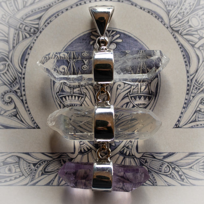 Quartz, Angel Aura, & Vera Cruz Amethyst Pendant (.925 Silver)