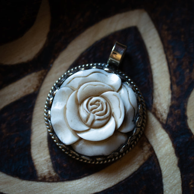 Carved Bone Rose Pendant