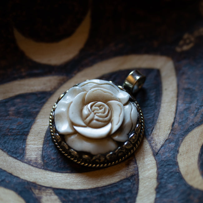 Carved Bone Rose Pendant