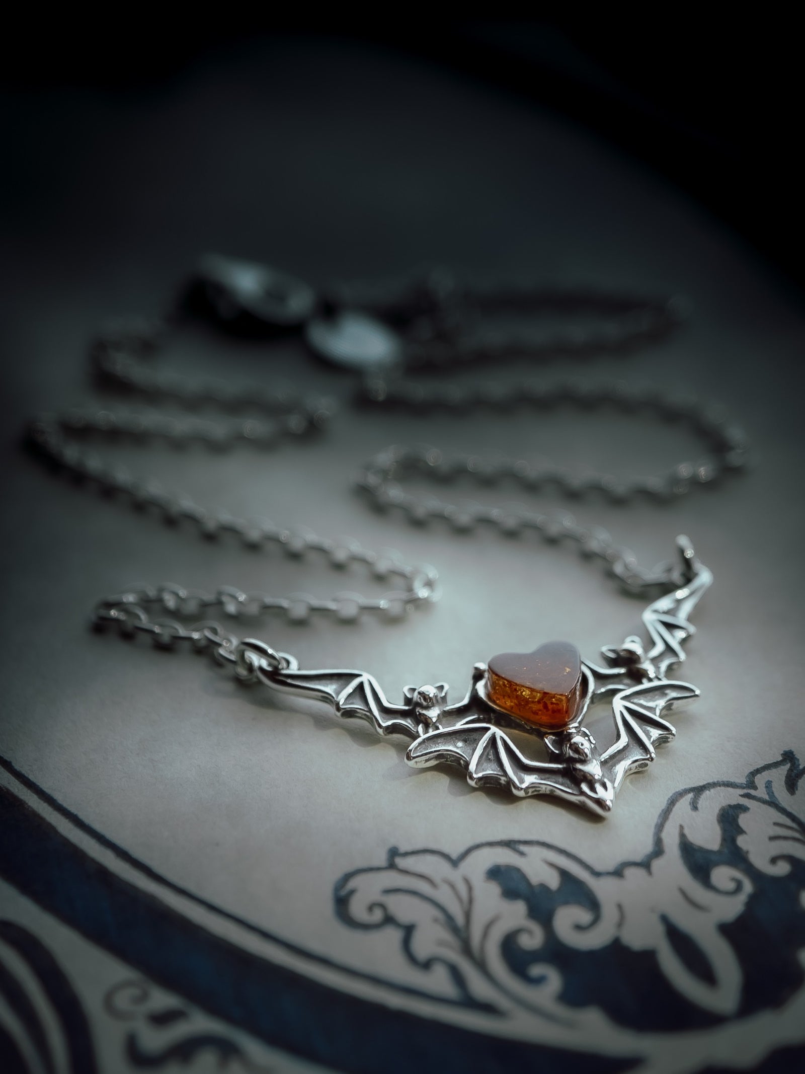 Amber Silver Bat Necklace (.925)(18")