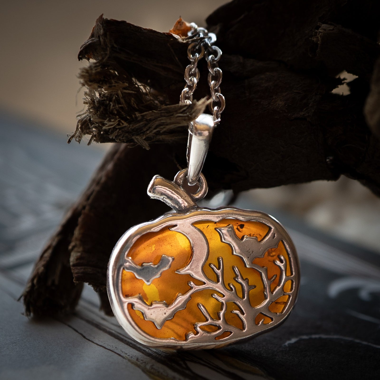 Cognac Amber Pumpkin Pendant (.925)