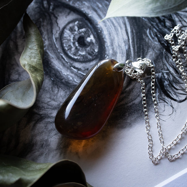 Natural Amber Pendant (.925) w/ Chain