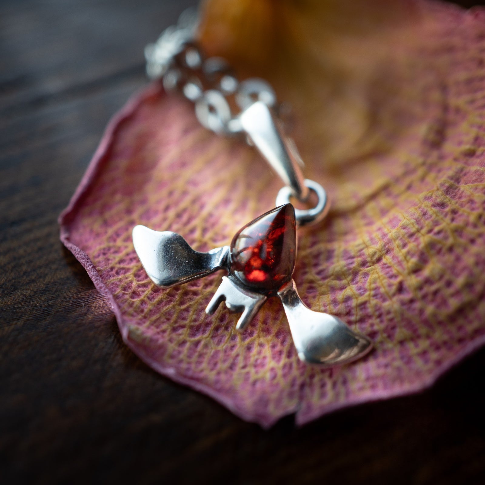 Cherry Amber Bat Pendant (.925)