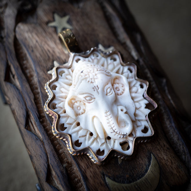 Carved Bone Ganesha Pendant