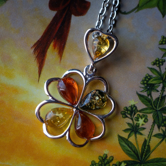 Amber Four-Leaf Clover Pendant