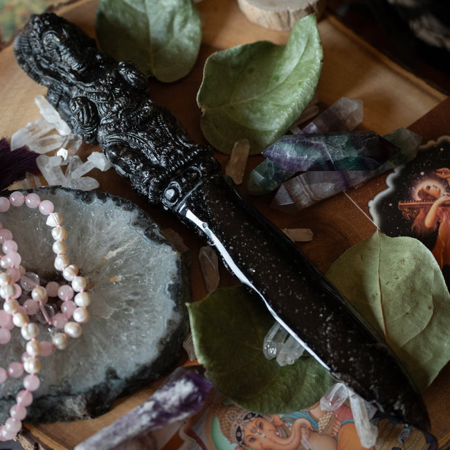 Snowflake Obsidian Ganesha Athame