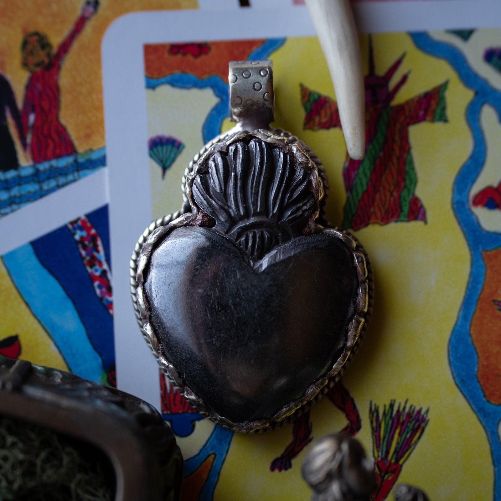 Flaming Heart Pendant (Hand-Carved Bone)