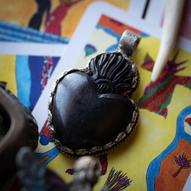Flaming Heart Pendant (Hand-Carved Bone)