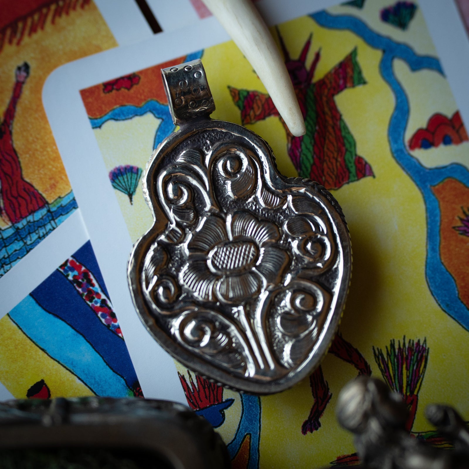 Flaming Heart Pendant (Hand-Carved Bone)