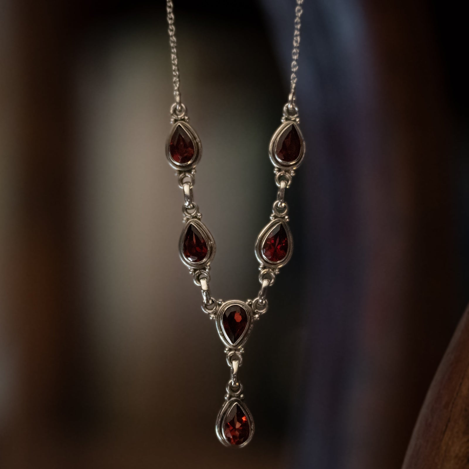 Faceted Garnet Necklace (.925 Silver)