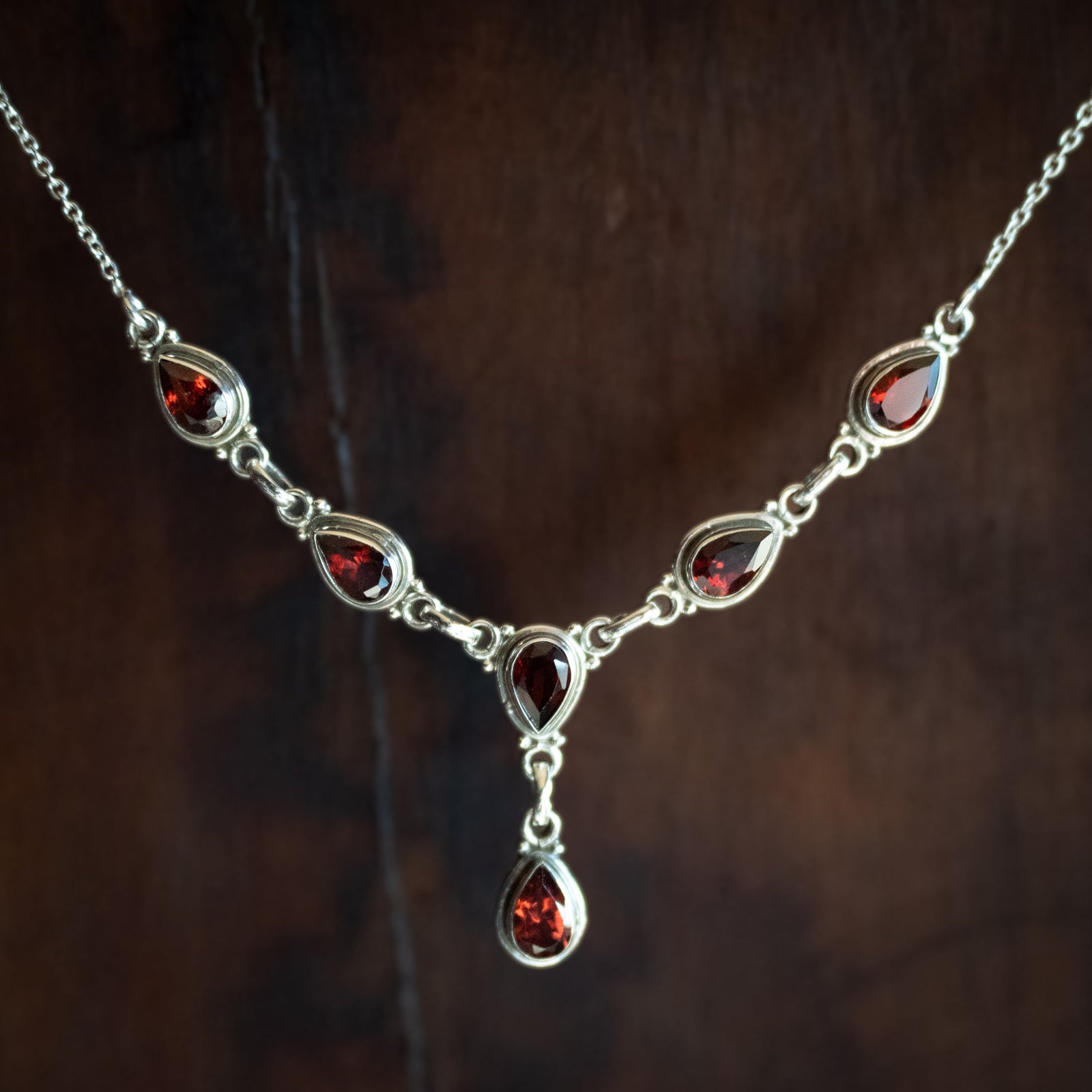 Faceted Garnet Necklace (.925 Silver)