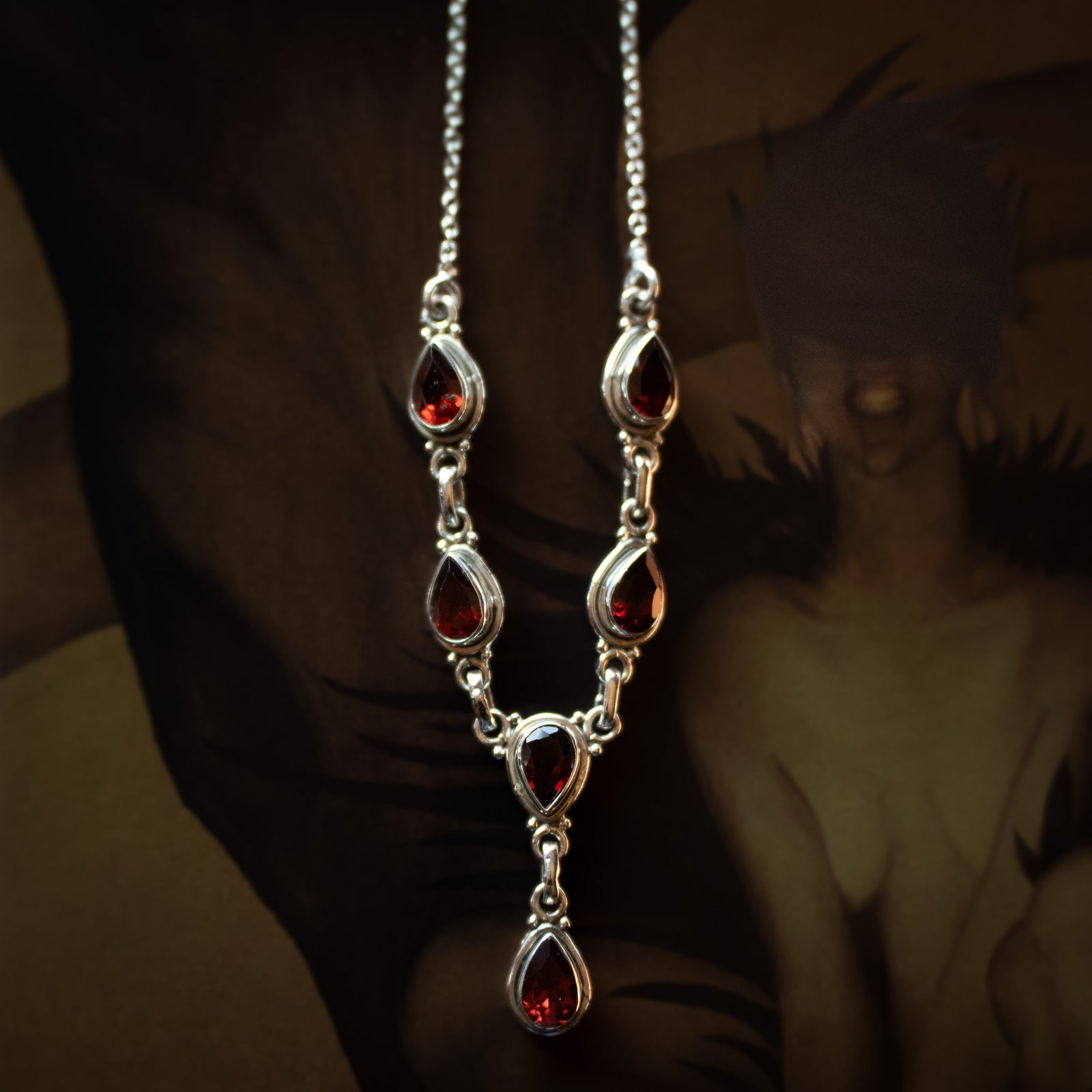 Faceted Garnet Necklace (.925 Silver)