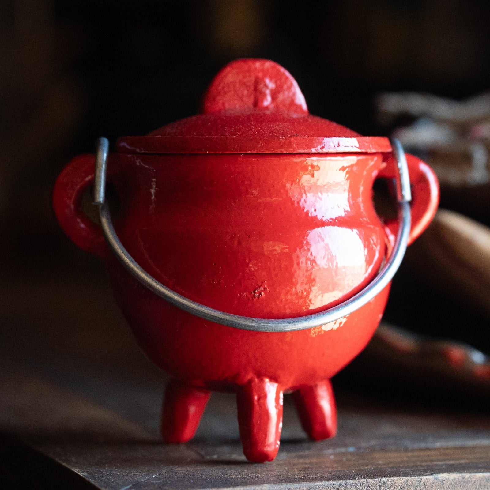 Red Cast Iron Cauldron
