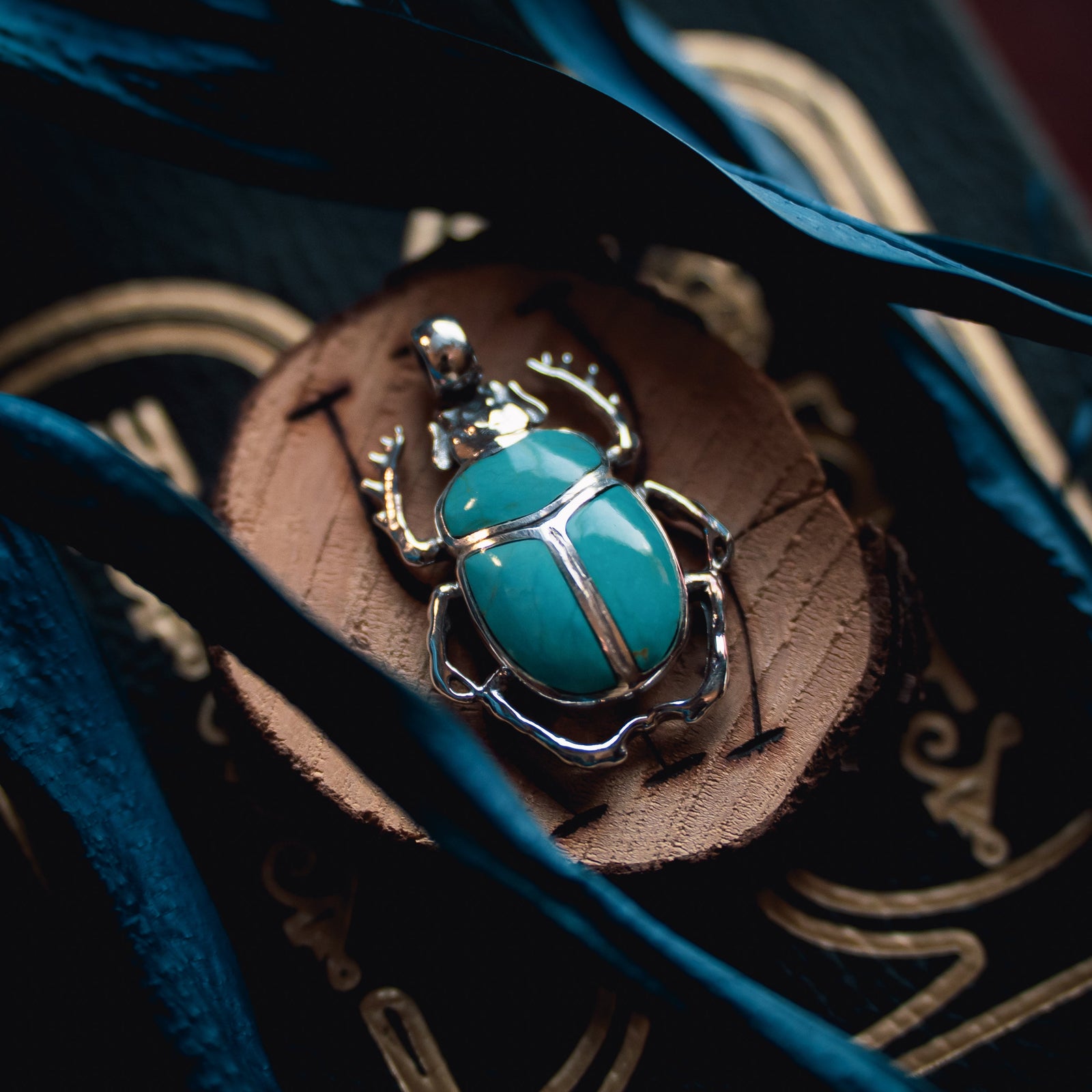 'Echoes of Eternity' Turquoise Scarab Pendant (.925 Silver)