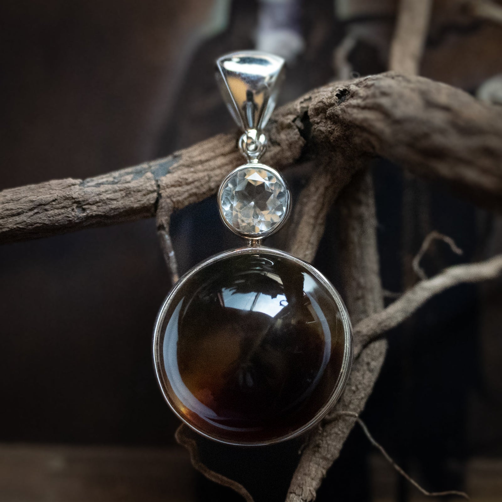 Sumatra Amber & Topaz Pendant