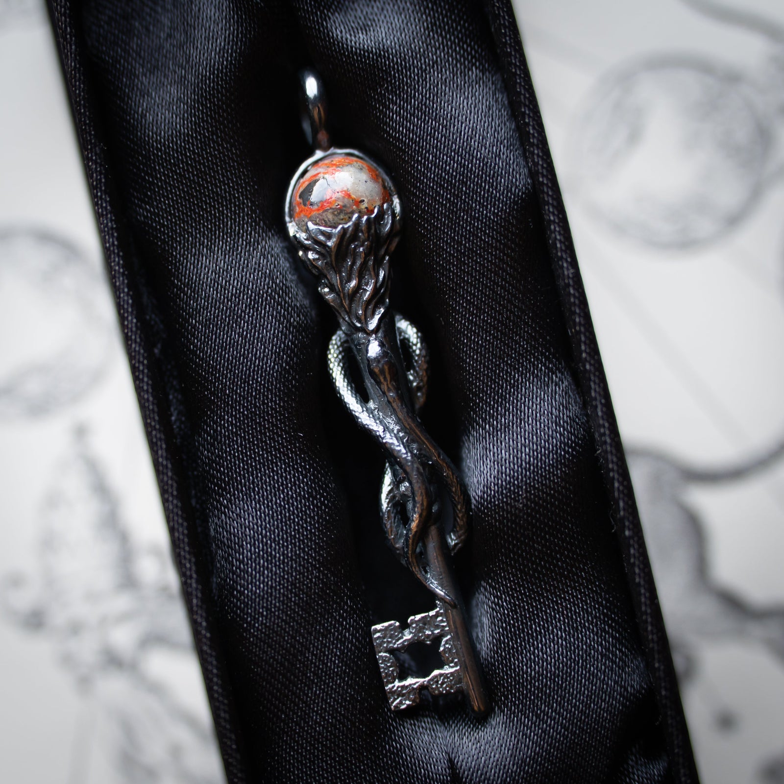 Exclusive Key of Hekate Pendant w/ Magma Chalcedony Sphere (.925 Silver)