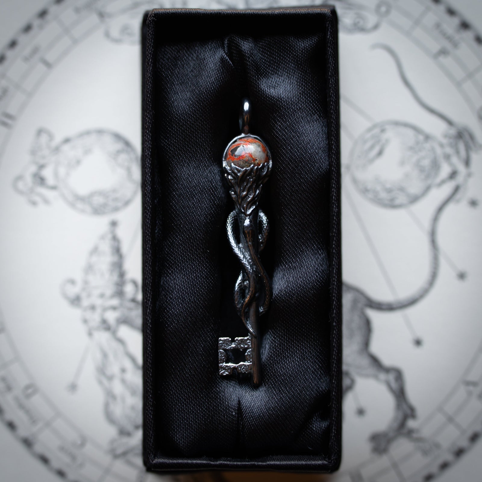 Exclusive Key of Hekate Pendant w/ Magma Chalcedony Sphere (.925 Silver)