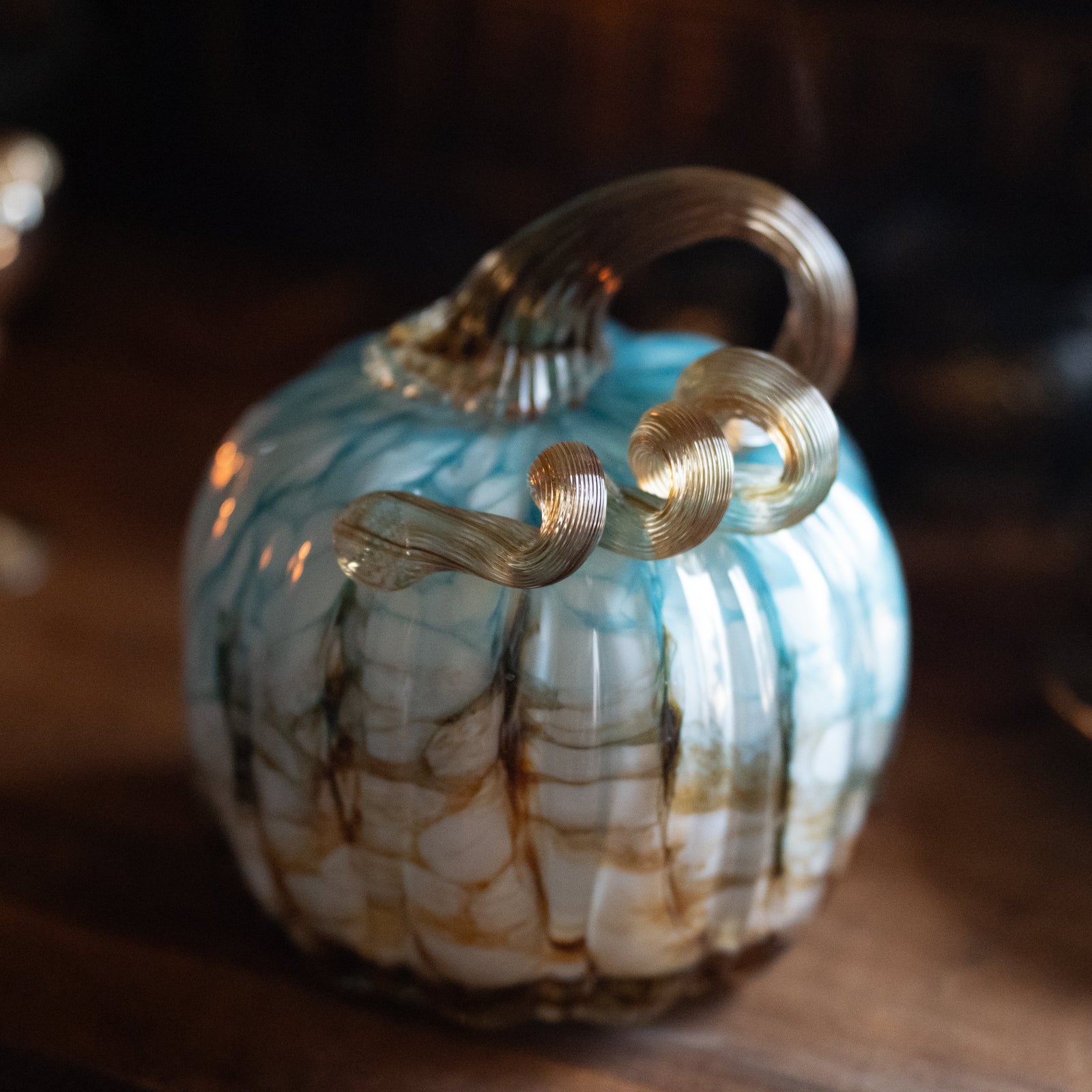 Blue & Copper Handblown Glass Pumpkin
