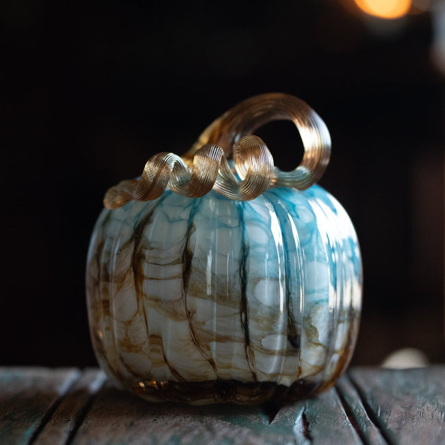 Blue & Copper Handblown Glass Pumpkin
