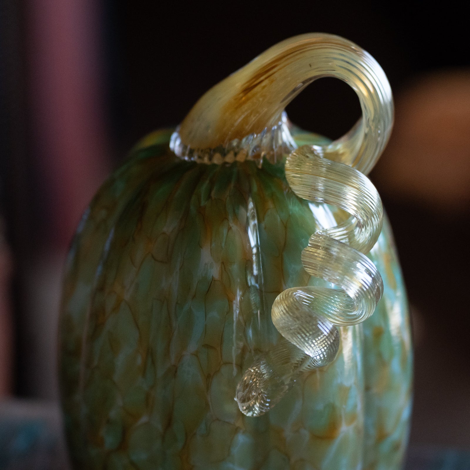Green & Gold Handblown Glass Pumpkin