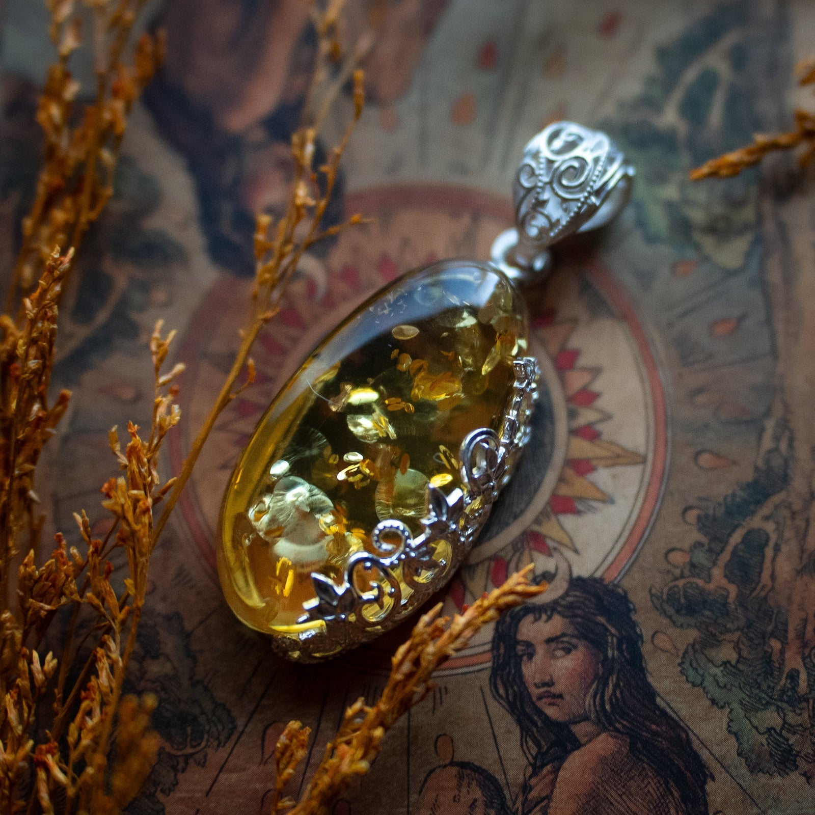 Citrine Amber Pendant (.925)